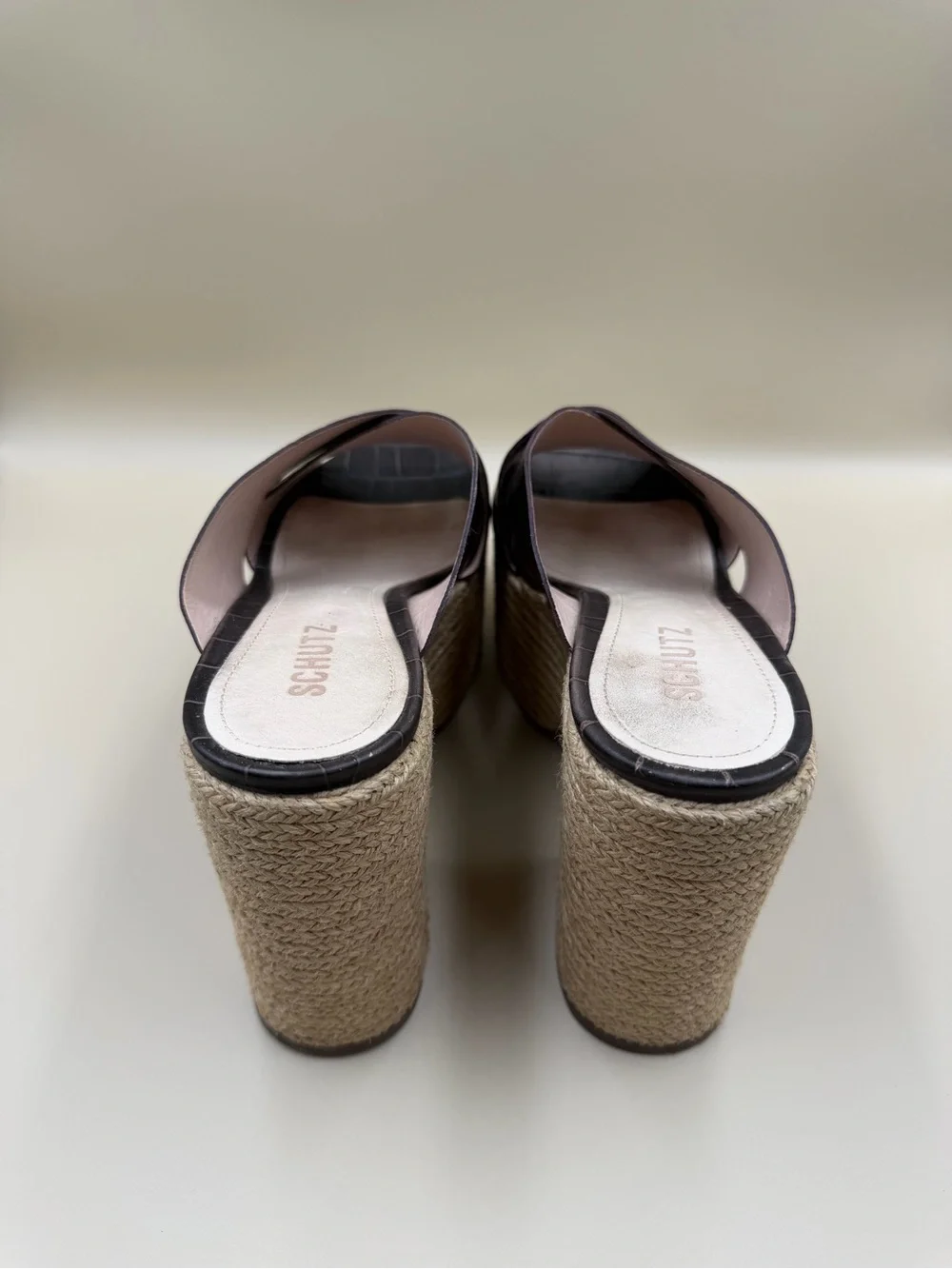 Schutz Brown Croc Embossed Platform Mule Sandals Size 9B
